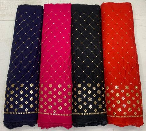 All Blue, Pink, Black And Red Color Rayon Mirror Work Fabric