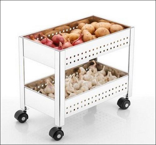 Stainless Steel Fruits And Vegetable Trolley 2 Layers