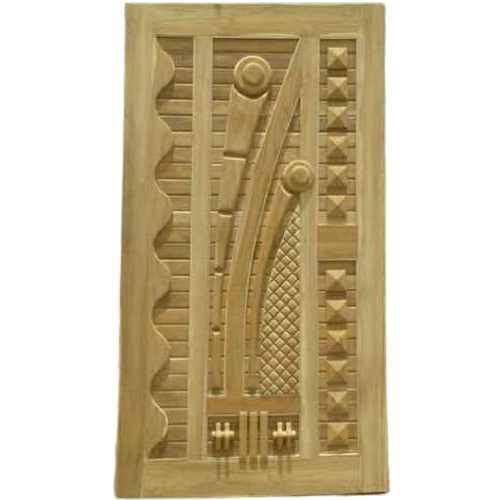 Teak Wood Decorative Swing Door - 32mm Thickness, Custom Size, Modern Brown Design | Inward/Outward Opening, Ideal for Exterior Use