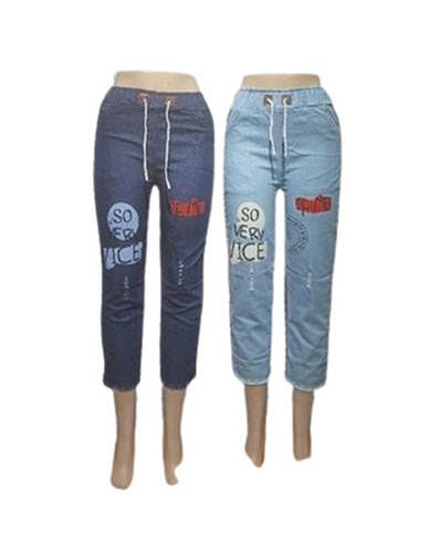 Ladies Jeans - Denim , Regular Fit, Ice & Blue , Waist Size 28-30 , Stitched, Button Closure, Shrink, Wrinkle & Tear Resistant, Machine Washable