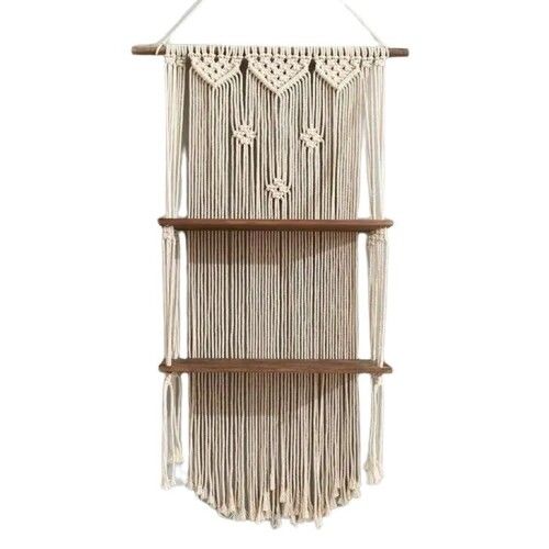 White Macrame Wall Hanging Shelf