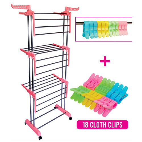 Cloth Drying Stand And Clothes Clips Combo Set