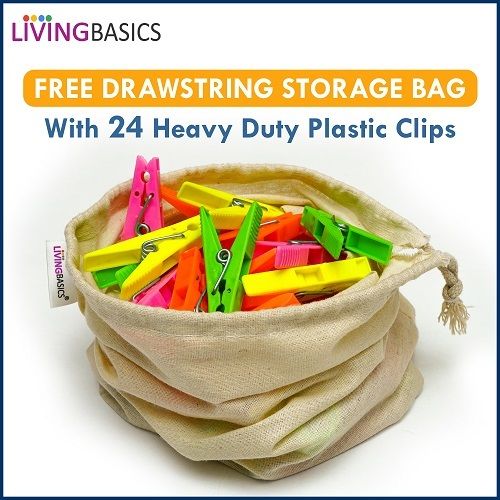 Livingbasics 24 Cloth Clips for Ropes/Cloth Dryers With Cotton Storage Bag M011