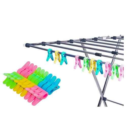 Grey Livingbasics Stainless Steel Expandable And Foldable Clothes Drying Stand , Butterfly Model Combo With 18 Rod Cloth Clips