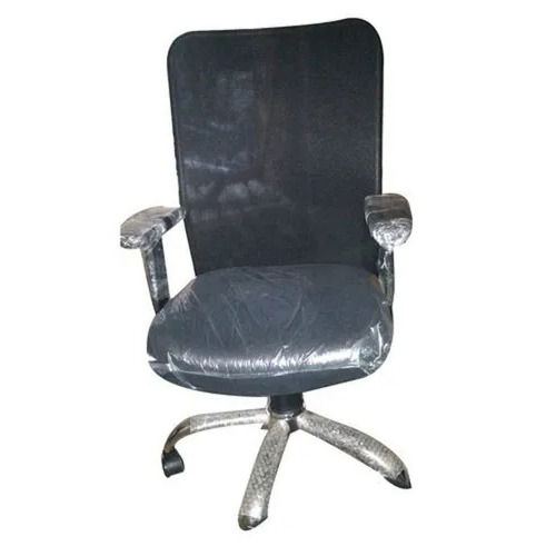 Leather Office Chair - Stainless Steel Frame, Fixed Armrest, High Back Design | Durable, Modern, Easy to Install, Black Color