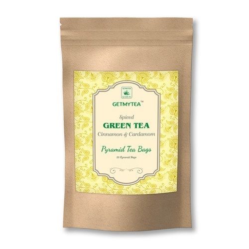 Getmytea Spiced Green Tea Kashmiri Kahwa With Cinnamon & Cardamom Pyramid Tea Bags (Set Of 20 Bags X 2G Each) Grade: A-Grade