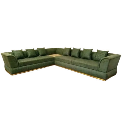 Green Wooden L Shaped Sofa - Artwork: Handmade