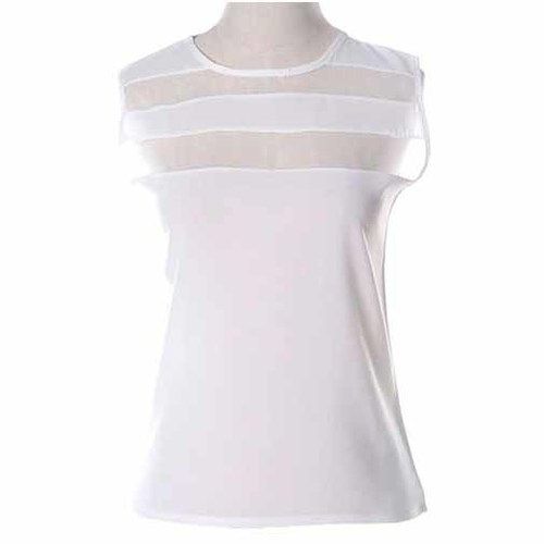 Summer Ladies Plain White O Neck Cambric Blouse Top