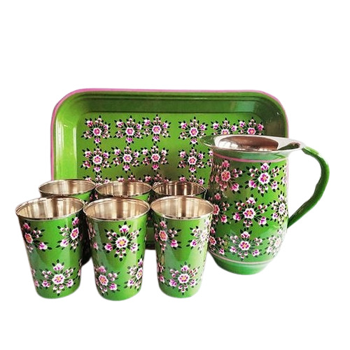 Hand Painted Enamelware Jug Set - Stainless Steel Material, Multi Color Finish | 6 Piece Kitchen Utensil Set