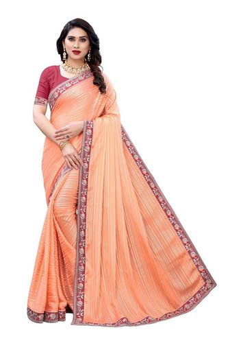 Pink Womens Festive Wear Border Embroidered Saree