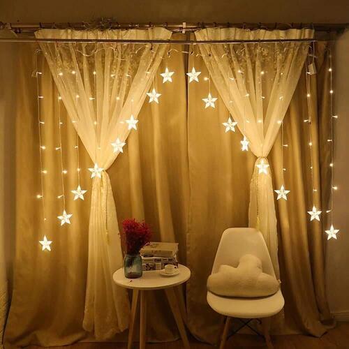 X4cart 16 Stars 136 Led V Pattern Welcome Gate Curtain Light With 8 Light Flashing Modes For Diwali Christmas And Home Decoration(v Pattern Star, Warm White)