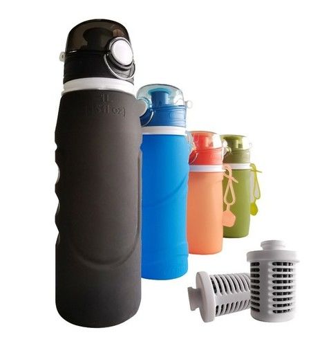 100% Food Grade Silicone Personal Fold Able Silicone Sport Outdoor Water Filter Bottle