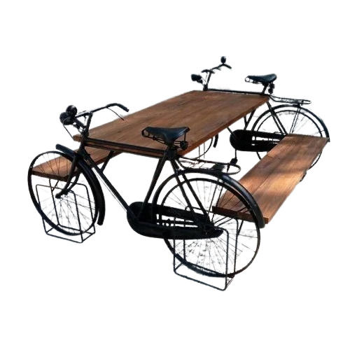 Mild Steel And Wooden Bicycle Seating Table - Color: Multicolor