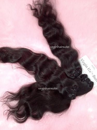 Black Wavy Virgin Human Hair Extensions