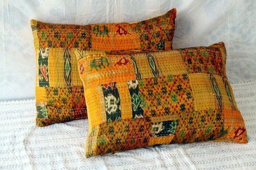 Multicolor Patchwork Kantha Silk Pillow Cover