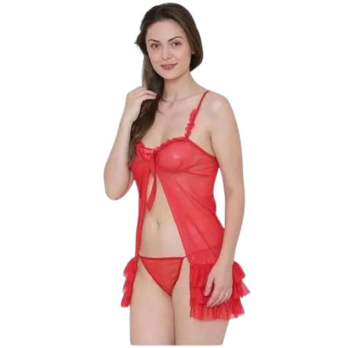 Nightwear Baby Doll Dress - Color: Red