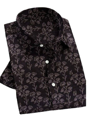 Black Men Regular Fit Half Sleeves Printed Cotton Shirt