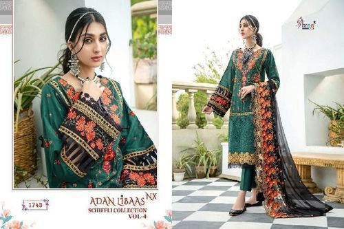 Shree Fabs Adan Libaas Unstitched Pure Cotton Suit Material With Exclusive Embroidery Work