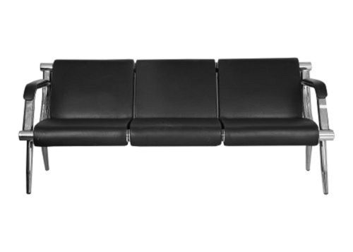 Durable 3 Seater Rexine Black Leather Office Visitor Sofa