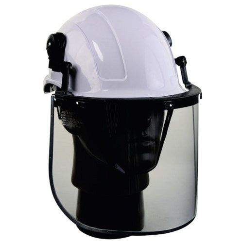 Impact Resistant Unisex White Polycarbonate Visor Construction Safety Helmet With Adjustable Strap Size: Adult