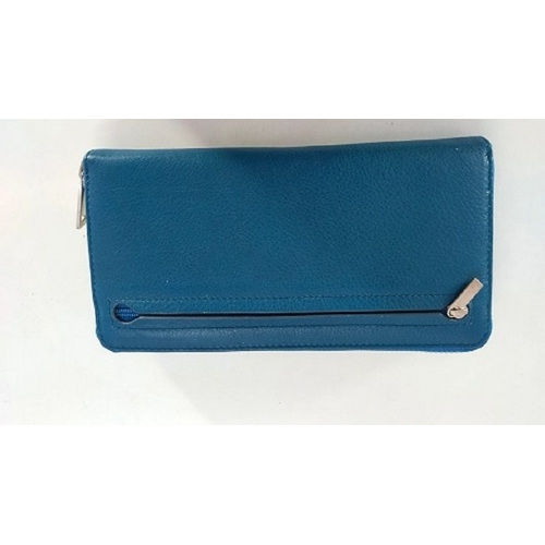 Sky Blue Colour Genuine Ladies Leather Purse With Side And Main Zipper Design: Modern