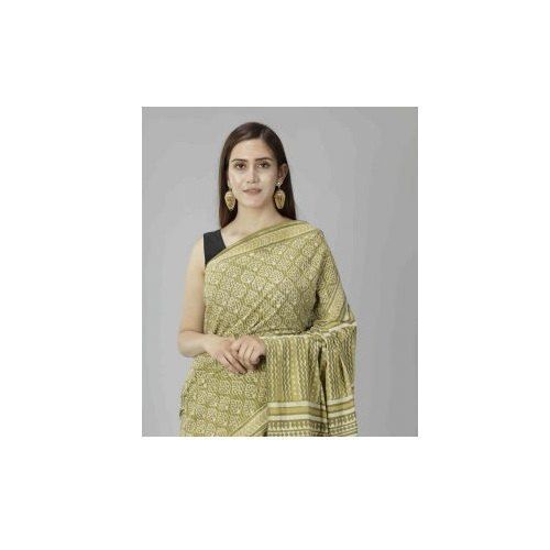 Winter Green Festival Wear Skin Friendly Extremely Comfortable Beautiful And Gorgeous Ladies Bagru Print Mul Cotton Saree With Blouse Piece