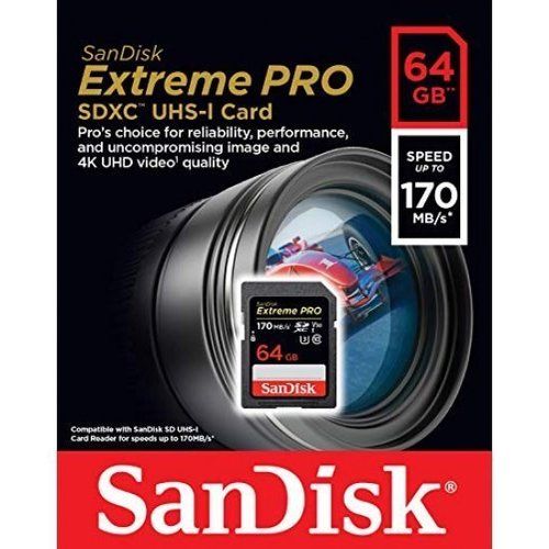 SanDisk 64GB Extreme PRO SDXC UHS-I Card A AcA A A A  C10, U3, V30, 4K UHD, SD Card