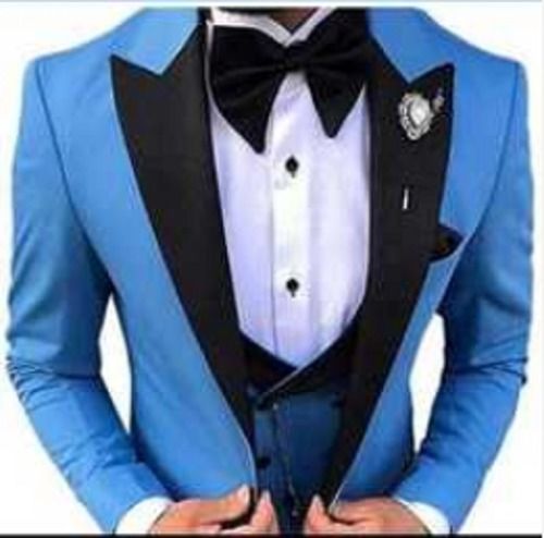 Blue Colour Party Wear Fully Stitched Readymade Designer Mens Suit With 3 Piece Set Size: Customized