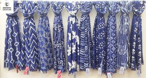 Indigo Daily Wear Reyon Designer Stole With Dimension 28X72Inch