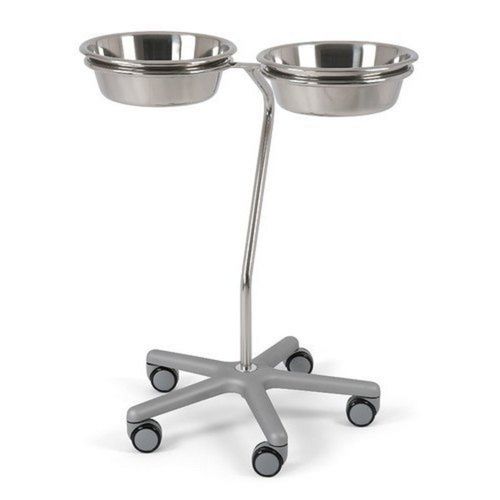 Portable Castor Wheel Mount Hospital Double Stainless Steel 375 MM Bowl Stand