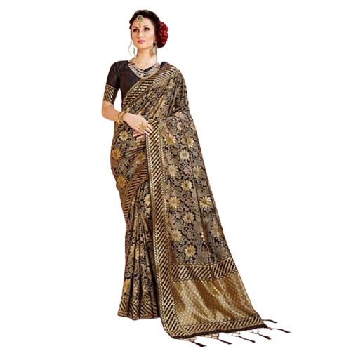 Bhelpuri Banarasi Art Silk Saree With Blouse Piece - Color: Brown