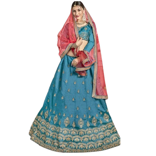 Bhelpuri Banglori Silk Embroidered Lehenga Choli - Color: Olympic Blue