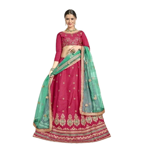 Bhelpuri Banglori Silk Embroidered Lehenga With Choli - Color: Ruby Pink
