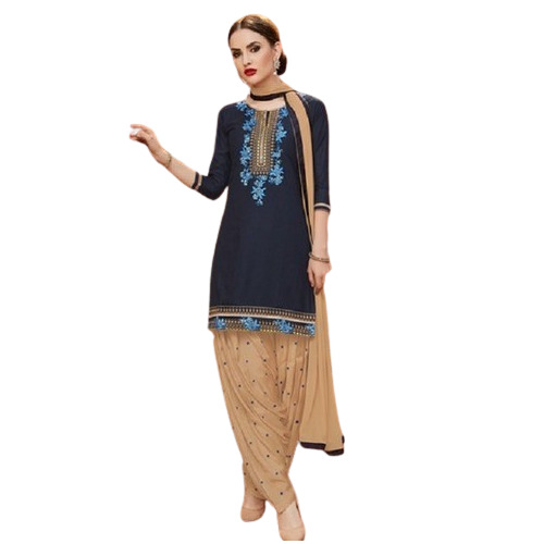 Bhelpuri Embroidered Patiala Suit With Dupatta - Color: Navy Blue