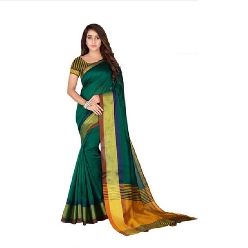Ladies Woven Bhelpuri Cotton Plain Saree - 5.25 Meters Length, 0.80 Meter Blouse | Skin Friendly, Color Fastness, Easy Washable