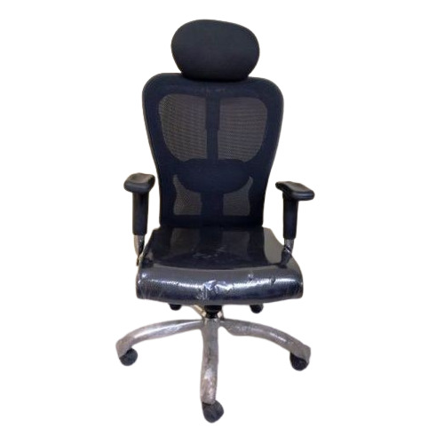 Standard High Back Office Chair - Fabric and Leather, Modern Black Design with Steel Frame and Spine Support