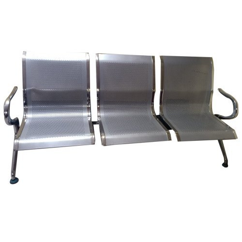 Mild Steel Visitor Chair - 4ft Height 10 Inch Base Clearance Silver Color | Polished Finish Modern Design Three Seater