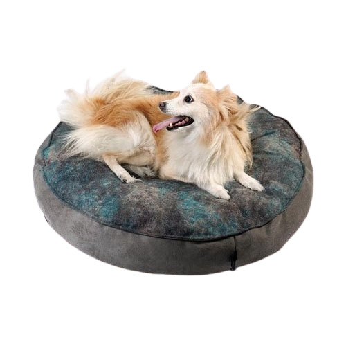 कुत्ते के लिए मल्टी कलर फैंसी राउंड शेप पेट डॉग बेड, साबर सामग्री के साथ सोने और पॉलिएस्टर फाइबर भरने के लिए