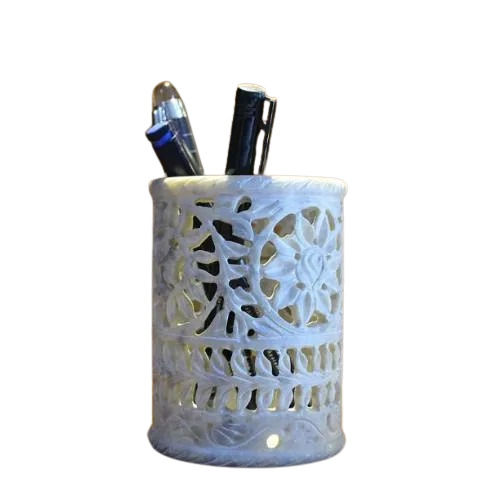 A One Marble Handicrafts Designer Marble Pen Stand  (White) 