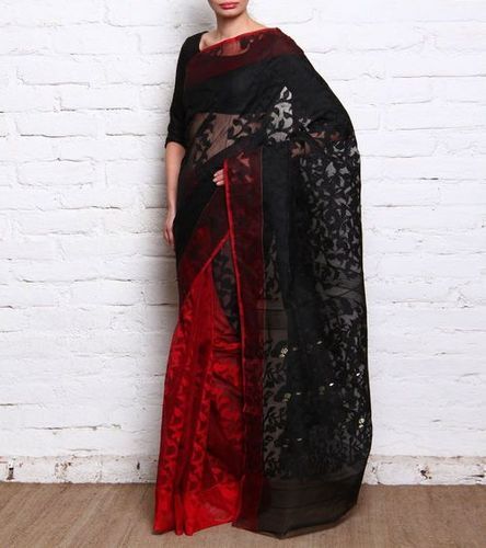 Classy Black and Red Silk Saree I Ramdhanu Ethnic