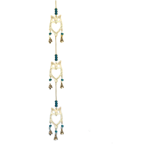 Owl Design Brass Wind Chime for Indoor Decoration - 100-200 Gram Weight , Multi Color, Corrosion Resistant, Durable, Easy to Clean, Water Resistant