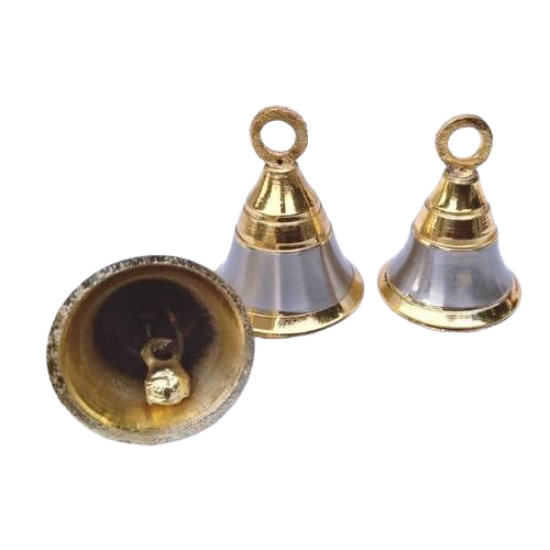 300 से 800 ग्राम वजन और पॉलिश फ़िनिश के साथ मंदिर के लिए गोल्डन राउंड हैंड ब्रास बेल
