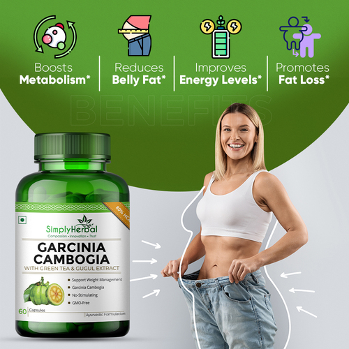 Garcinia Cambogia Dietary Supplement Capsules - 100% Pure Herb Extract, Boosts Metabolism, Energy, Immunity, Brain Function