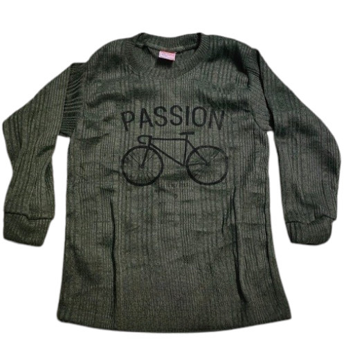 Cotton T-Shirt - M Size Dark Grey Color O-Neck Long Sleeves for Boys