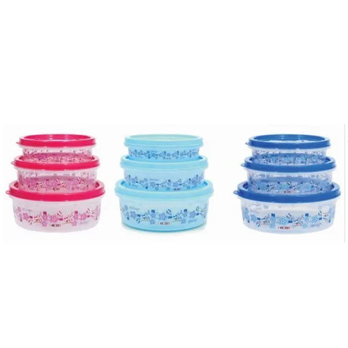 Plastic 2400ml Keepwell Flower Print Dip Lid Container Set (Pack Of 3)