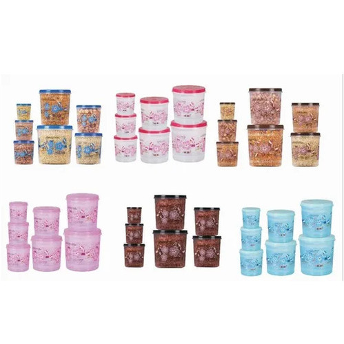 Plastic Printed 5ltr Storage Containers Pack Of 7 - Color: Multi