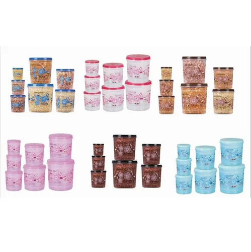 Printed Plastic Storage Containers - 2 Ltr, Multi-Color, Rigid Material, Injection Moulding, Pack of 7 | Easy to Use, Long Service Life, Multipurpose