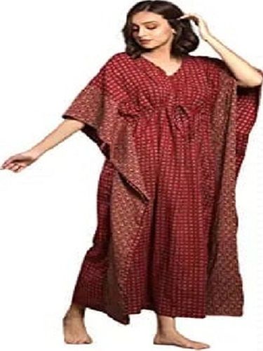 Multi  Colour Dotted Printed Pattern Pure Cotton Free Size Kaftan Ladies Nighty