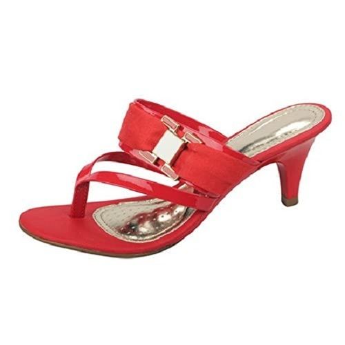 Ladies Fancy Red Color Women Leather Sandals With Medium Heel Size Insole Material: Rubber