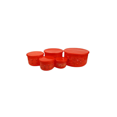 Alfa No 4 Wide Mouth Plastic Printed Round Container 5 Pcs Set